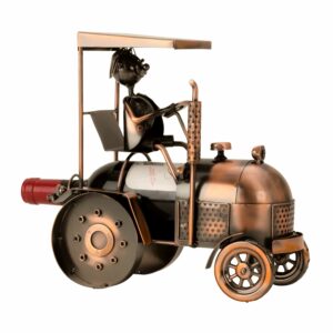 Traktor Flaschenhalter Trecker Skulptur - Weinflaschenhalter Bullldog mit Farmer, Kupfer