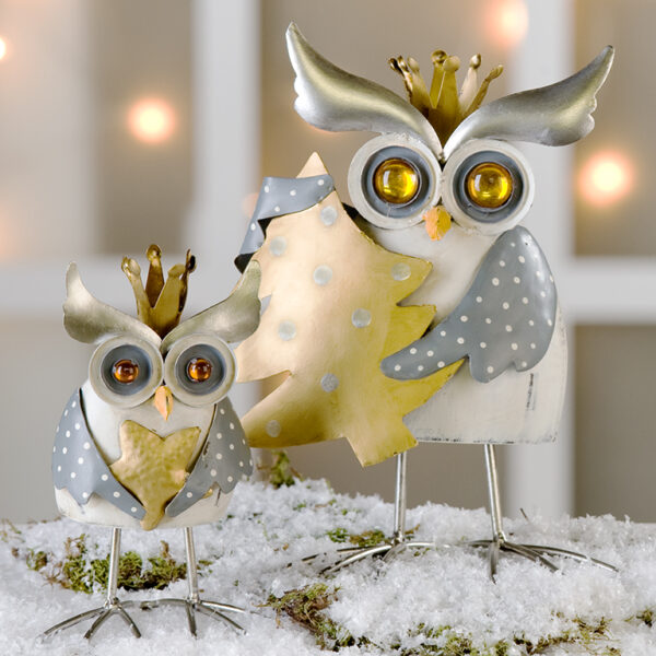 Winter Eule X-Max Crazy Owl - Wackeleule weihnachtlich - Eule mit Krone - Königseule in Antikfinish