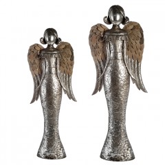 XXL Engel Metall, silber . Antikfinish mit Holzapplikationen an den Flügeln, stehend 90cm
