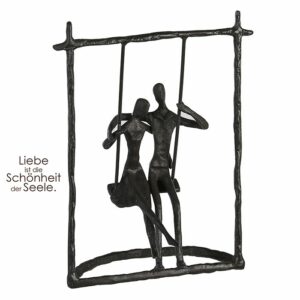 Schaukel Skulptur Liebespaar mit Zitatanhänger - Dekofigur aus Eisen, brüniert