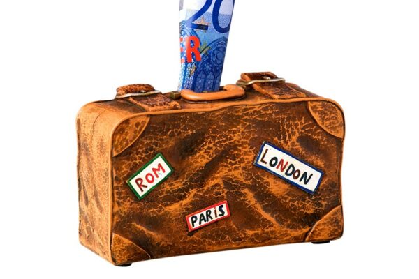 Koffer Spardose Reisekoffer "Rom, Paris, London" Sparbüchse Urlaubskasse