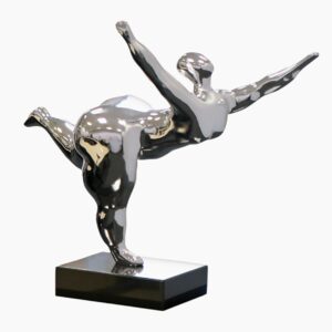 Dicke Frau Skulptur Shiny Ballerina auf Mamor Sockel - Metall Optik, glänzend