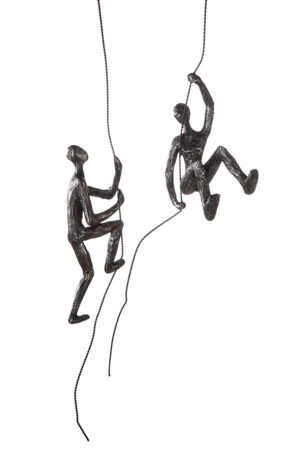 kletter Skulptur Scramble - Mann am Seil kletternd -antik silber - Kletterfigur Wanddeko oder Hängedeko ca. 50 cm