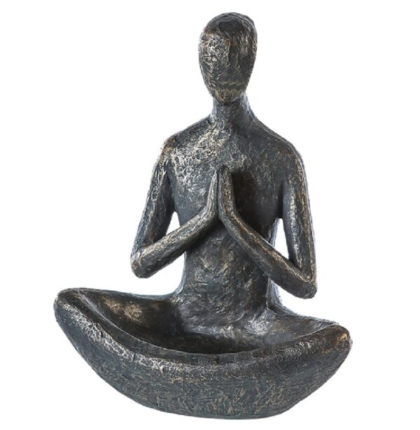 Yoga Skulptur Frau im Lotussitz - Mann mit gefalteten Händen - Yogaskulptur Bronzeoptik Vogelbad