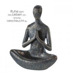 Vogeltränke Yoga Skulptur - Mannim Lotussitz - Polystone in bronzefarben