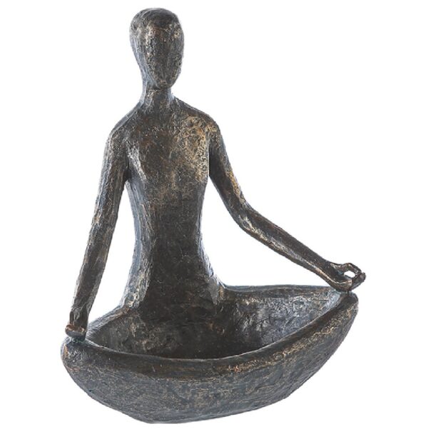 Yoga Skulptur Frau im Lotussitz - Mann mit gefalteten Händen - Yogaskulptur Bronzeoptik Vogelbad
