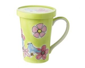 Mila Spatz Teebecher mit Deckel - 350 ml Vogel Tasse - Henkelbecher - Keramik