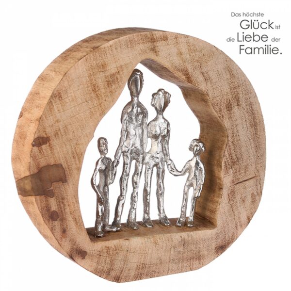 Mangoholz Skulptur Familie - We are Family Dekoobjekt mit Zitatanhänger