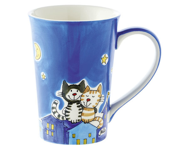 Mila Nachtkatzen Teebecher - Nightcat - Katzenpaar auf dem Dach - 350 ml - Tasse - Henkelbecher - Keramik