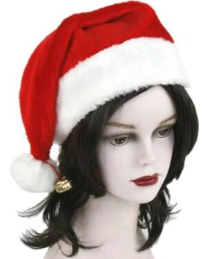 Plüsch Weihnachtsmütze mit Bommel und Glöckchen - Deluxe Ausführung!