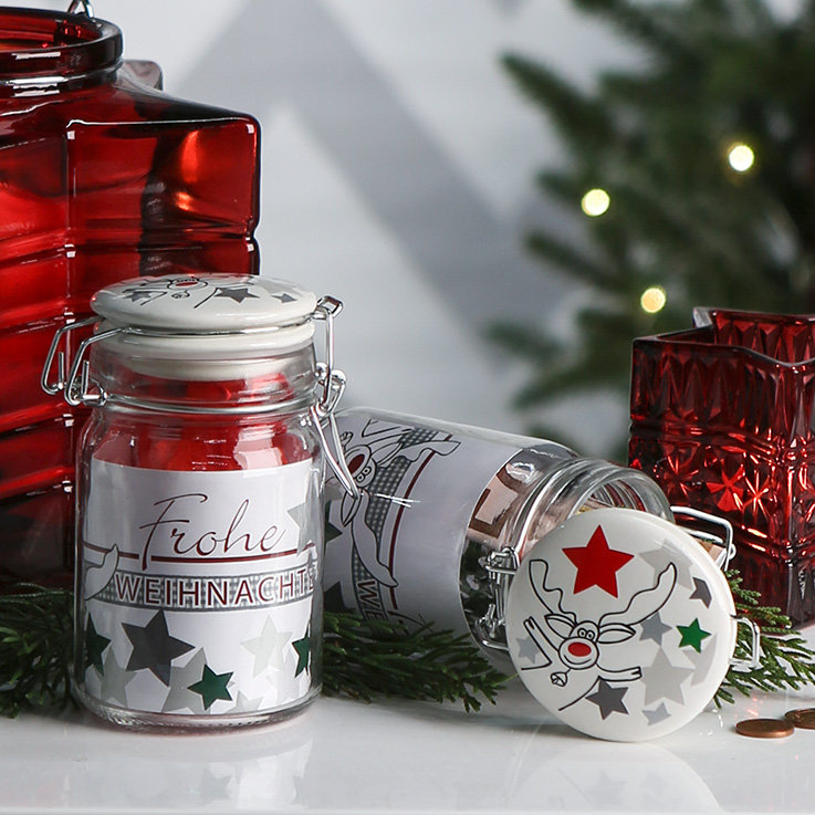Friendly Glas mit KeramikDeckel, luftdicht, mit Banderole