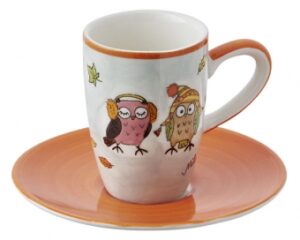 Mila Eulen Paar Kuschelzeit - Espresso-Set - Tasse mit Untertasse - Keramik