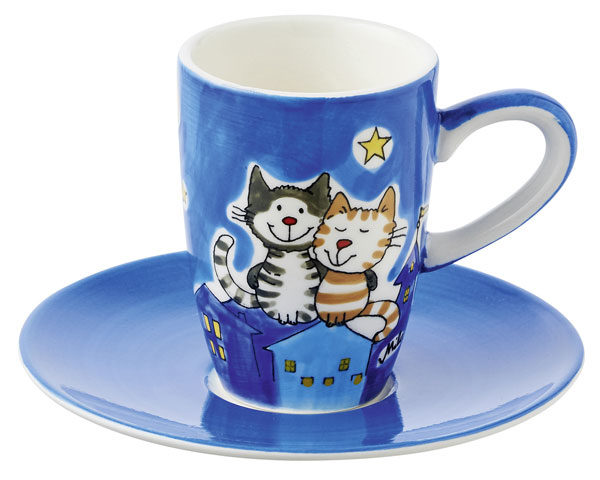 Mila Nachtkatzen Espresso-Set - Nightcat - Tasse mit Untertasse - Keramik