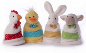tierische Eierwärmer Hahn, Ente, Hase, Schaf, 4er-Set Freche Eierbande