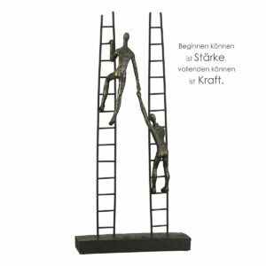 Motivations-Skulptur Rise - Figuren auf der Leiter, Bronzeoptik, mit Zitatanhänger über Kraft und Stärke