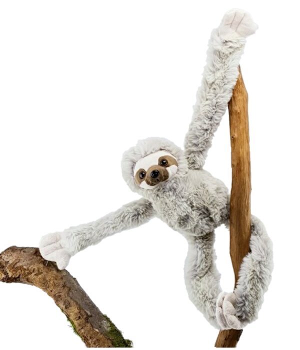 Kuscheltier Faultier grau/beige mit Klett und mit flex. Armen u. Beinen