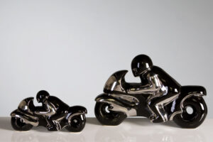 Deko Keramik Skulptur Motorrad, schwarz/ silber verchromt