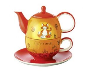 Mila Oommh Tea for one Yoga Katze - Teekanne 0,4 L mit Tasse und Untertasse + Geschenkverpackung