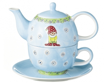 Mila Zwerg Herr Fröhlich - Tea for one - Teekanne 0,4 L mit Tasse und Untertasse + Geschenkverpackung - Keramik