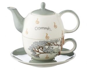 Mila Oommh Pure Relax -Tea for one Yoga Katze  - Teekanne 0,4 L mit Tasse und Untertasse + Geschenkverpackung