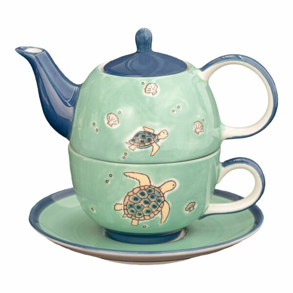Mila Ocean Love Tea for one - Schildkröte Teekanne 0,4 L mit Tasse und Untertasse + Geschenkverpackung