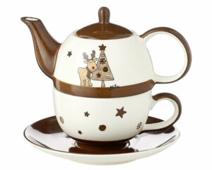 Mila Gustav mit Baum Tea for one - Teekanne 0,4 L mit Tasse und Untertasse + Geschenkverpackung - Keramik