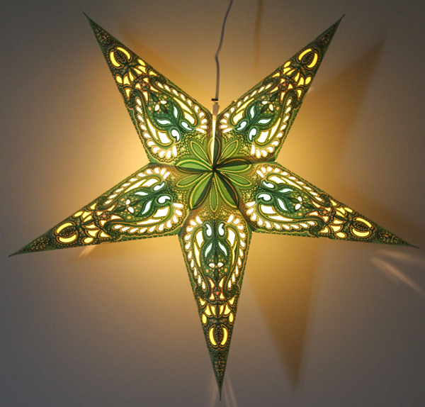 ALDEBARAN grün mit Magnetverschluss - Papiersterne mit orientalischem Muster Leuchtsterne 60 cm.