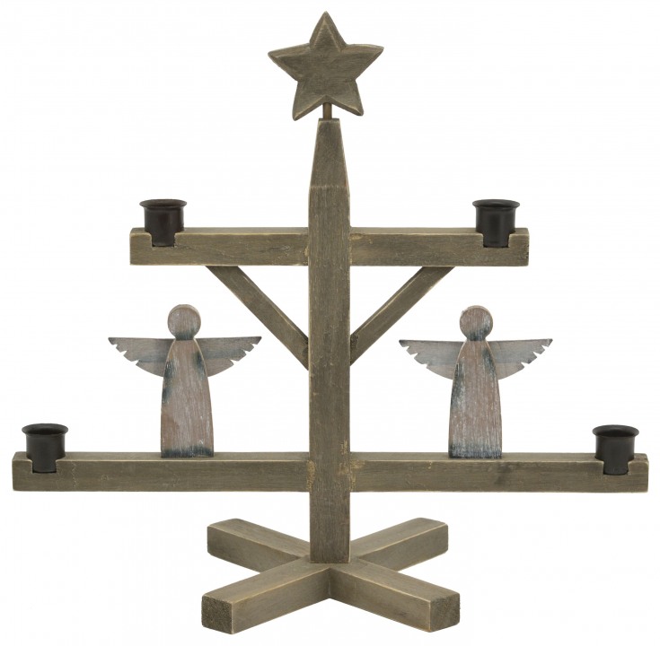 Advent Kerzenhalter für 4 Kerzen aus Holz mit Engeln + Stern