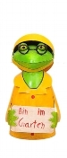 Schietwetter Frosch Zaunhocker - Pfostenhocker -  Metall Deko Frosch im Regendress - Ostfriesennerz - "Bin im Garten"