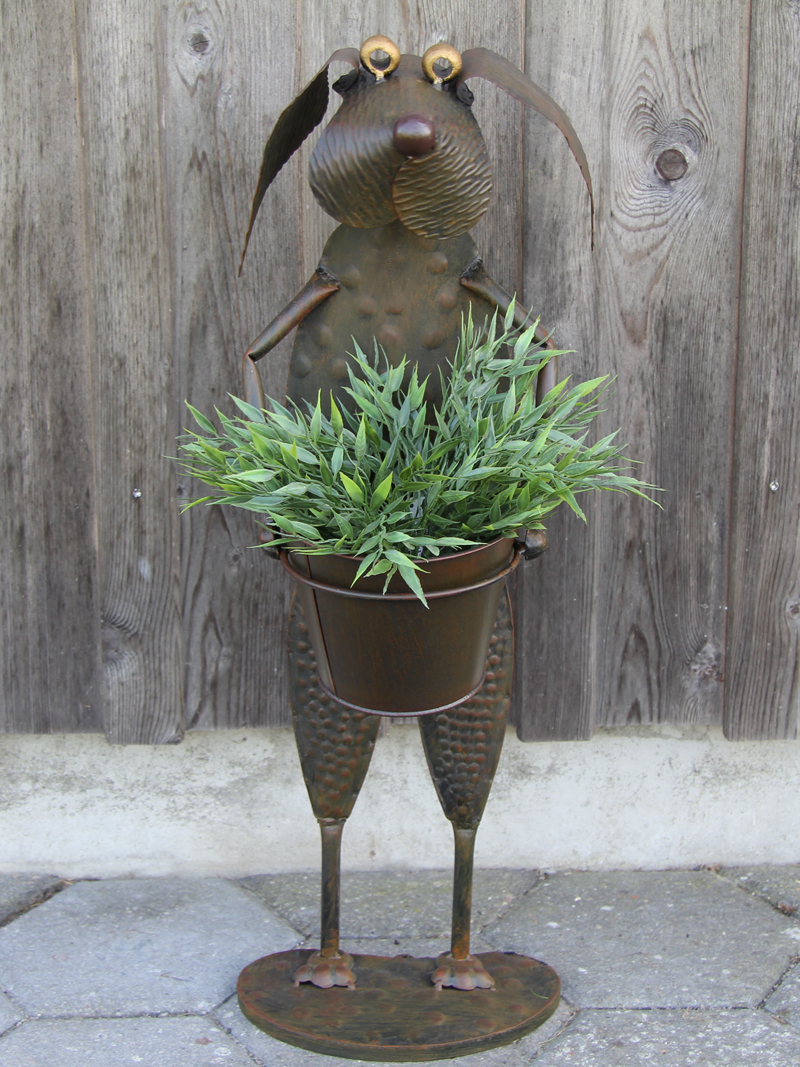 Blumentopfhalter Hund Hajo stehend mit Metallübertopf