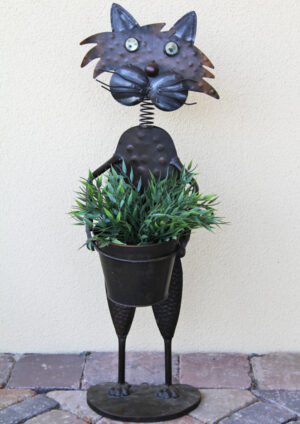 Blumentopfhalter mit Metallübertopf Katze Käthe – stehend Tophalter Katze Blume.
