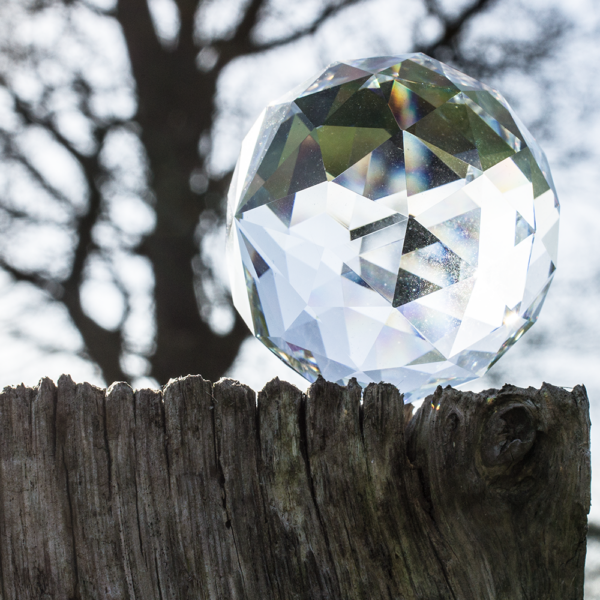 Regenbogenkristall Kristallkugel FACETT transparent - Zubehör für unsere Edelstahlwindspiele Mobile Spirale - Ersatzkugel