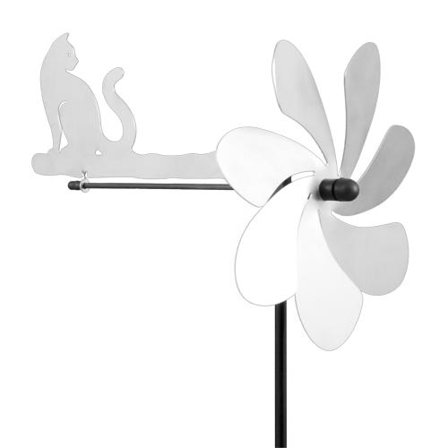 Silhouette KATZE Windspiel - Orbit Windrad Edelstahl mit Windrichtungsanzeiger - Made in Germany