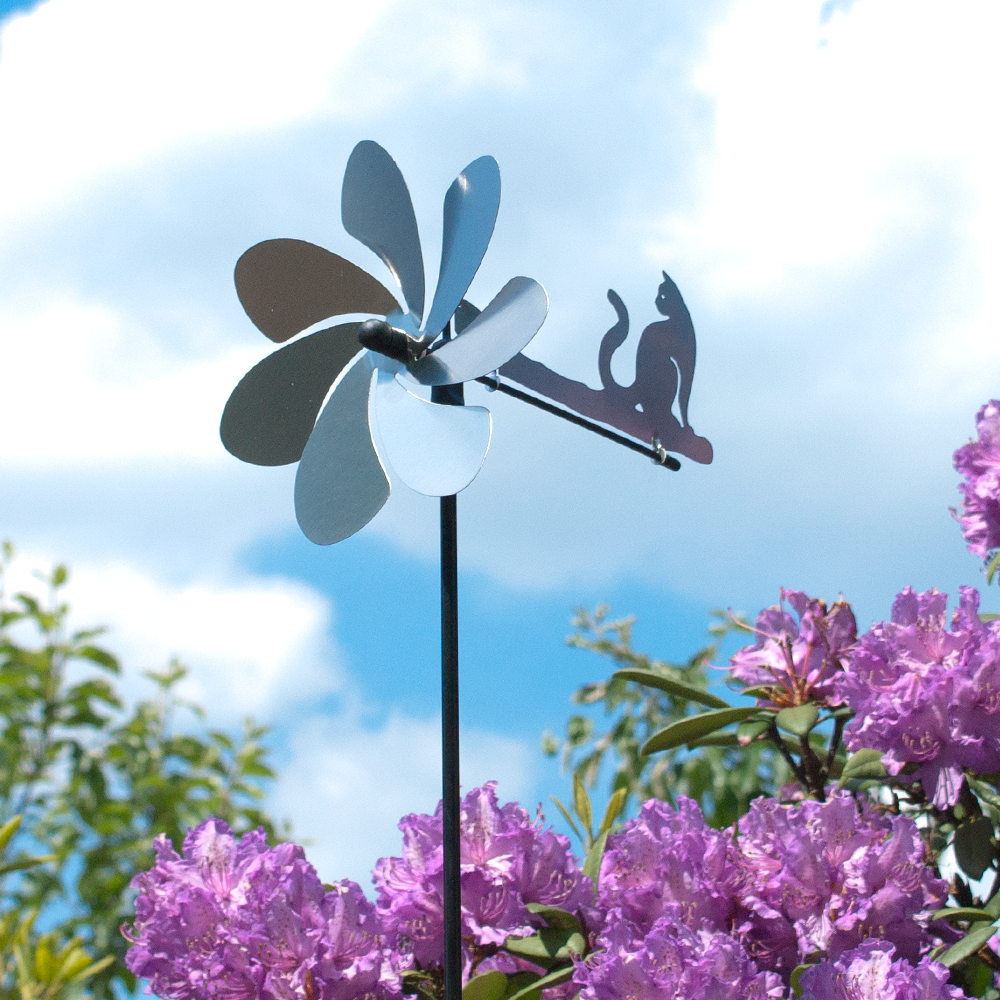 Silhouette KATZE Windspiel - Orbit Windrad Edelstahl mit Windrichtungsanzeiger - Made in Germany