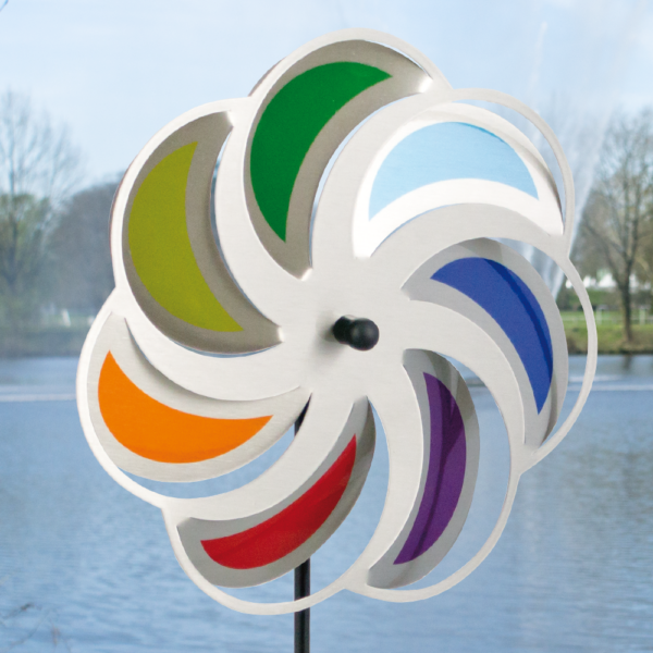Edelstahl Windrad Blume - Orbit Windspiel Mondblume Rainbow - Made in Germany - Indoor - Outdoor - wartungsfrei