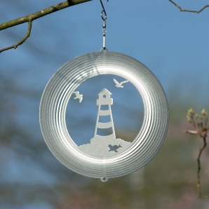 Windspiel Leuchtturm Mobile Spirale Ringe Edelstahl 180mm - Martim - Küste - Möwen