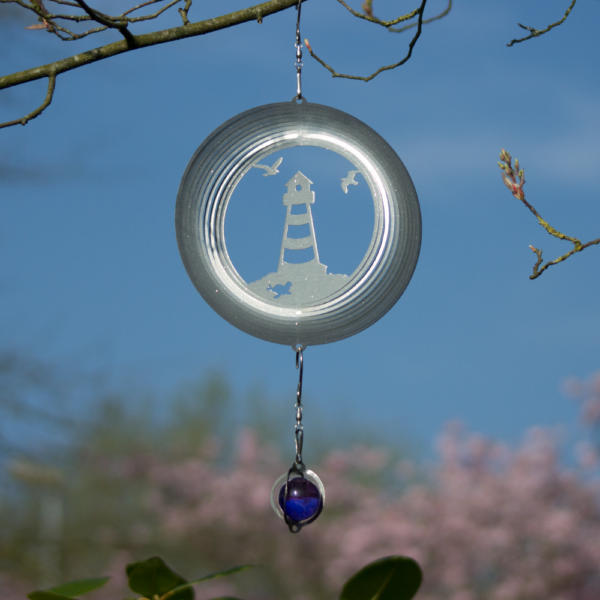 Martim Windspiel Leuchtturm Mobile mit Möwen - Küste Windspirale Ringe Edelstahl 180mm