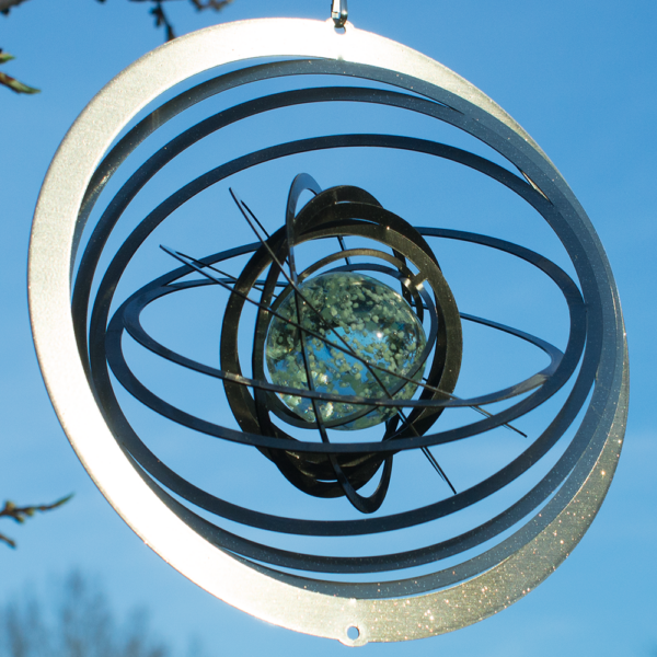 Strudel Glow 200 - Orbit Mobile Spirale Ringe Edelstahl mit fluoreszierenden Glaskugel, Kugellagerwirbel und Haken – Bild 3