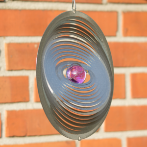 Strudel 200 - Orbit Mobile Spirale Ringe Edelstahl Hochglanz poliert mit Glaskugel, Kugellagerwirbel und Haken