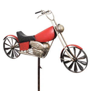 Windrad Motorrad Windspiel Chopper am Stab, Eisen, rot 160cm