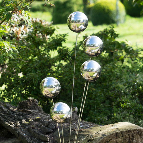 Design Edelstahl Silber Kugel Fächer Gartenstecker MIRROR 5K