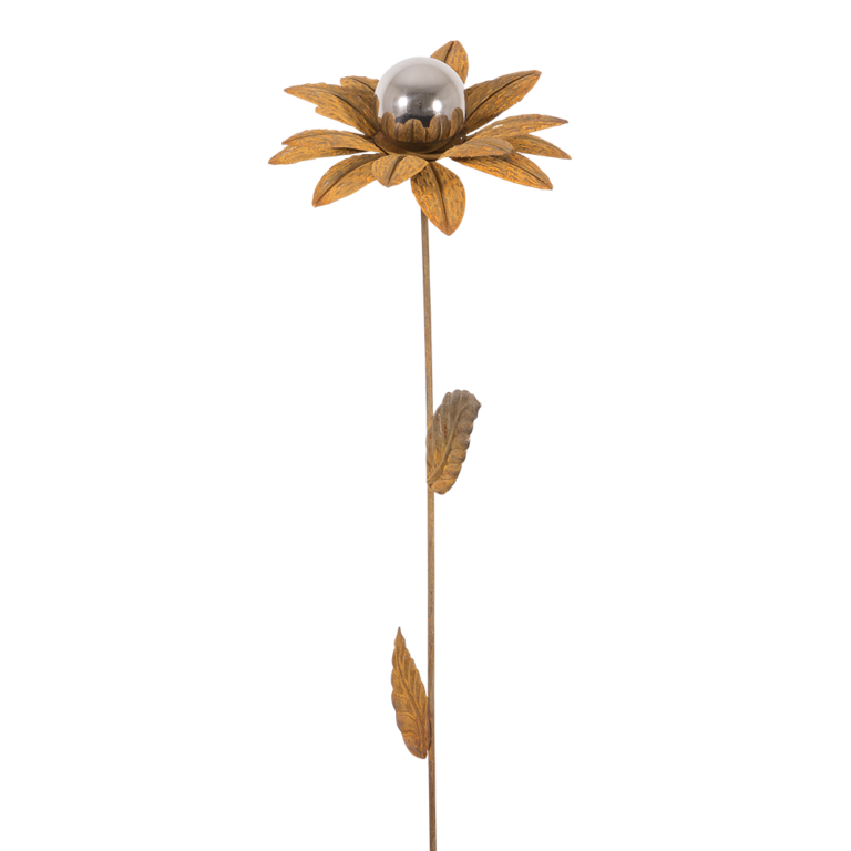 CIM Rost Gartenstecker Narzisse – Edelrost, 18x18x91 Cm, Mit Polierter Edelstahlkugel, Inkl. Bodenverankerung
