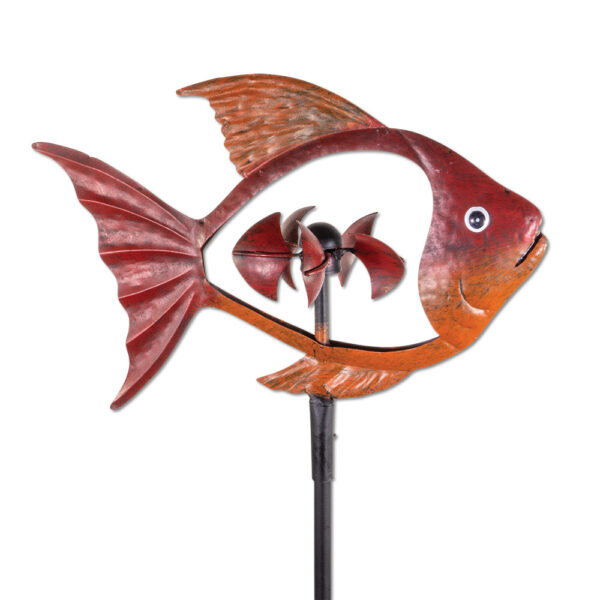 Metall Gartenstecker Fisch, rot Fischwindspiel mit 5 Windschaufeln in Schuppenform