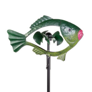 Metall Gartenstecker Fisch, grün Fischwindspiel mit 5 Windschaufeln in Schuppenform