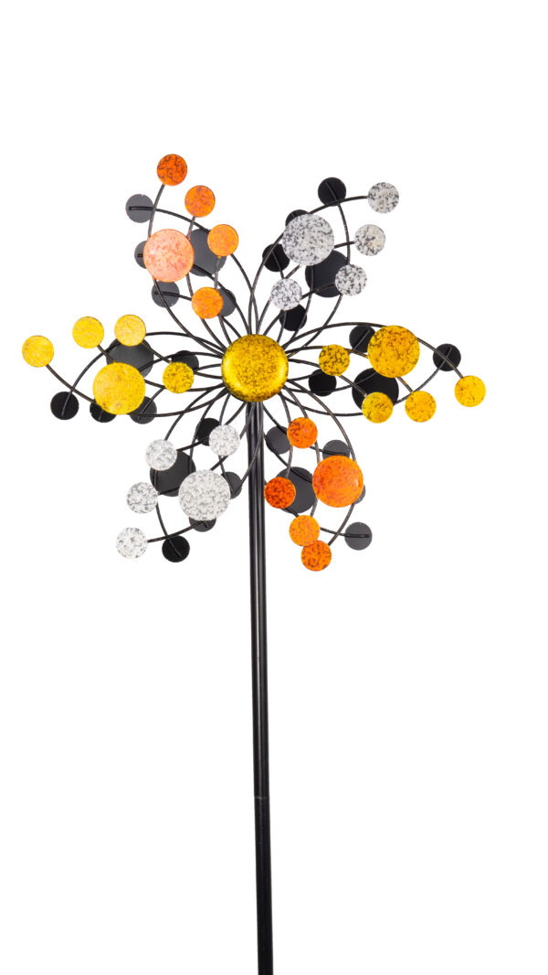 Metallwindrad Kinetic Spinner Confetti Gold Ø 38 cm x 124cm - Gartenobjekt Windspiel mit 2 Windräder