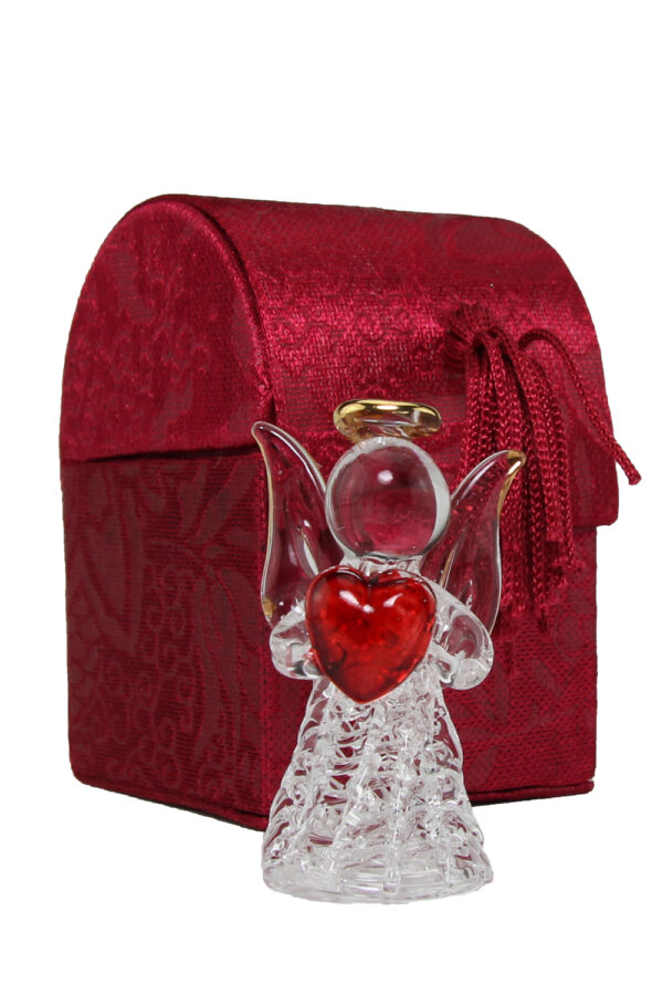 Glas Engel - Dein Schutzengel mit Herz oder betend - Kristallengel in roter Samtbox und Schutzbrief