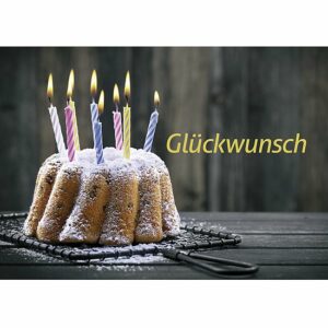 Doppelkarte Glückwunsch - Kuchen mit brennenden Kerzen K0363