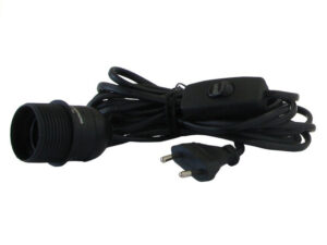E27-Fassung Kabel schwarz mit Schalter, 4m – Zubehör für Papier Stern – Leuchtstern – Deckenlampen