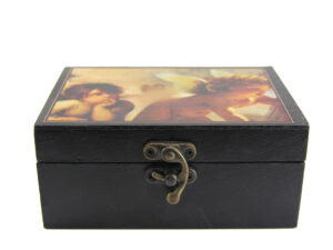 Engel Box - Aufbewahrungskiste Raffaels Engel - schwarze Kiste, Innen Bordeaux-Rot