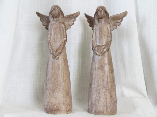 Engel Figur ohne Gesicht Holzoptik- moderne Plastik - Schutzengel Skulptur